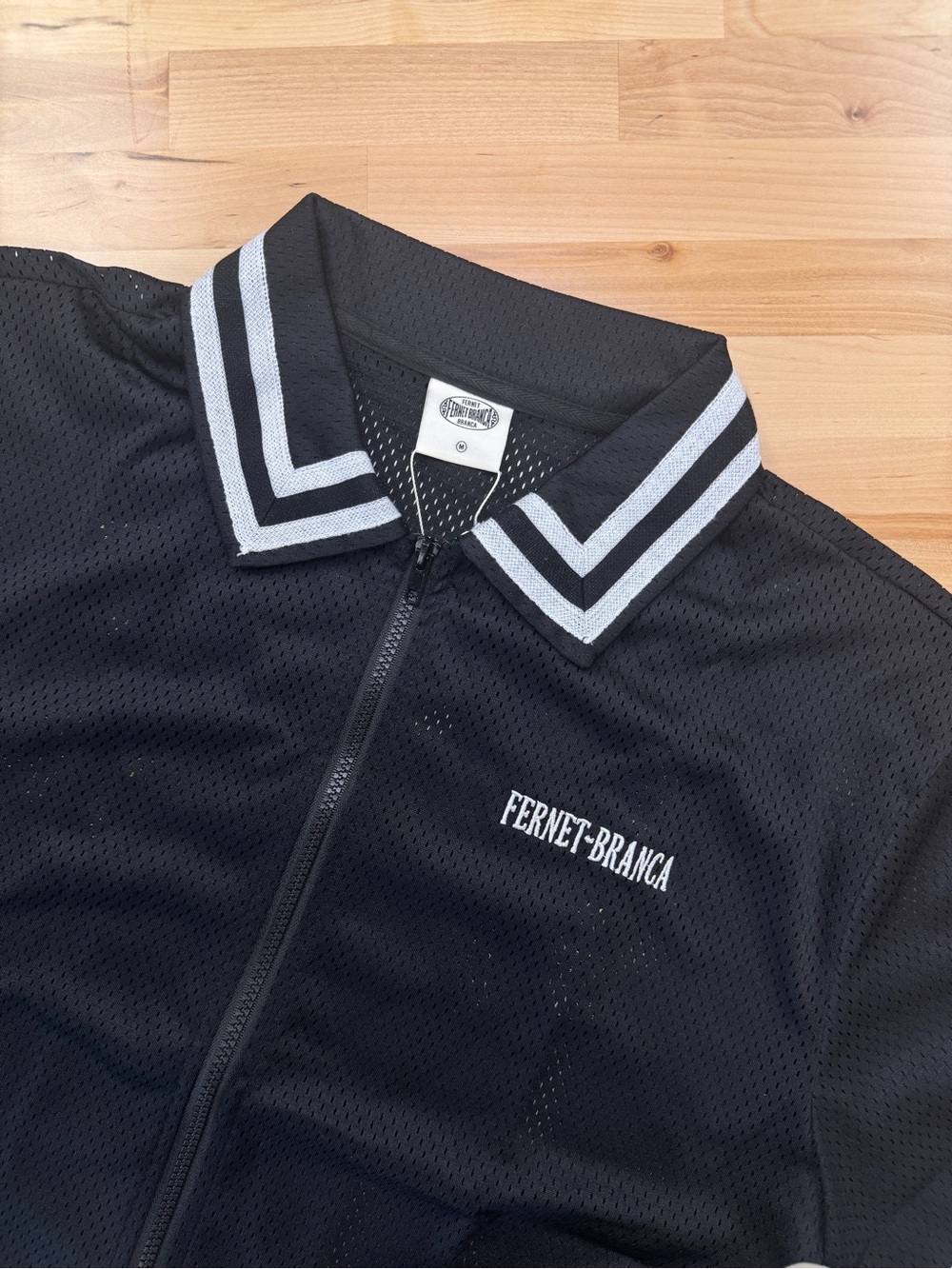 Fernet Branca Black Mesh Zip-Up Shirt